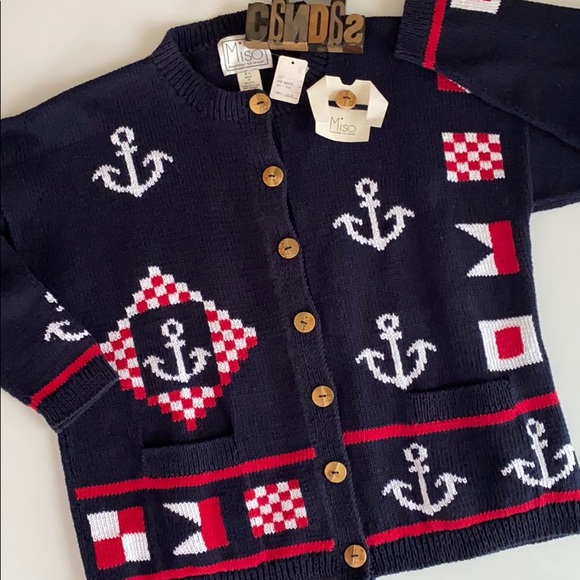 🆕MISO 100% Cotton Nautical Cardigan - Picture 1 of 8